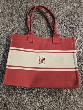 EltaMD Red and Cream Striped Tote